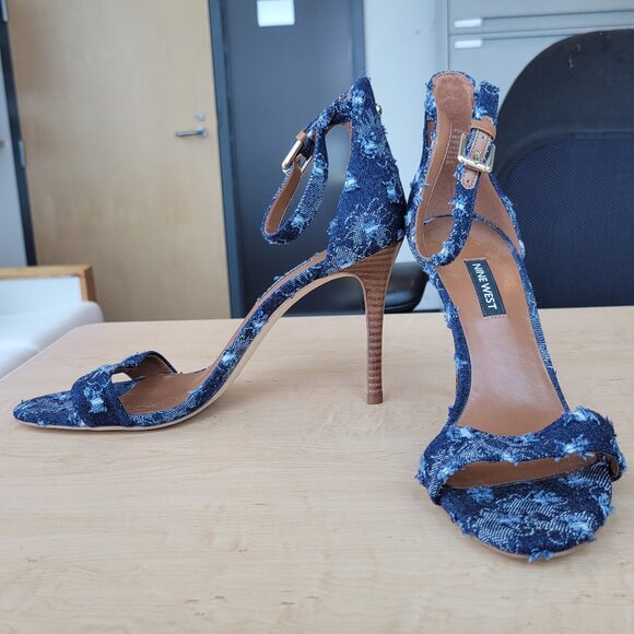 Nine West Distressed Denim Heels - Picture 1 of 7
